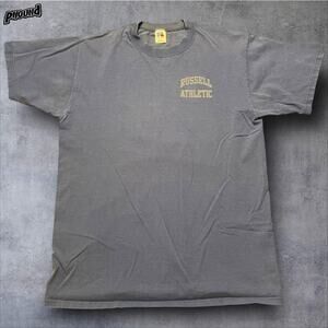 Russell Athletic Shirt Mens Large Blue Made in USA Short Sleeve Crewneck Graphic